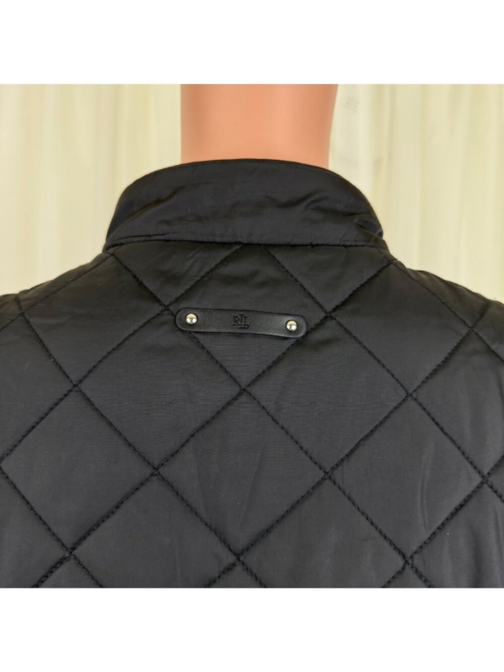 Ralph Lauren Quilted Vest Black RLL Crest Patch Diamond Quilt Womens L 84922T - Picture 8 of 13